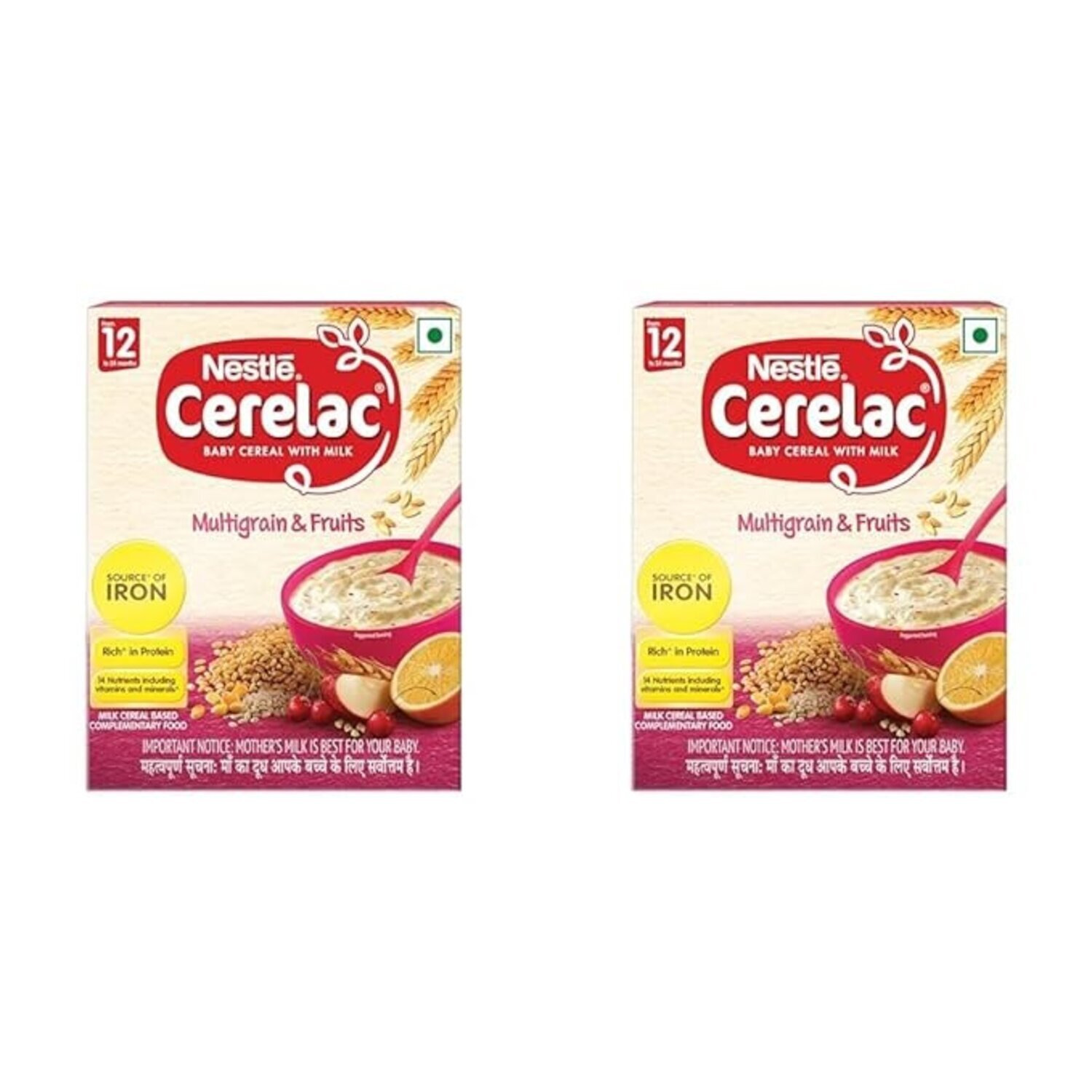 CERELAC Pack of 2 , Baby Cereal with Milk, Multigrain & Fruits, From 12 to 24 Months
