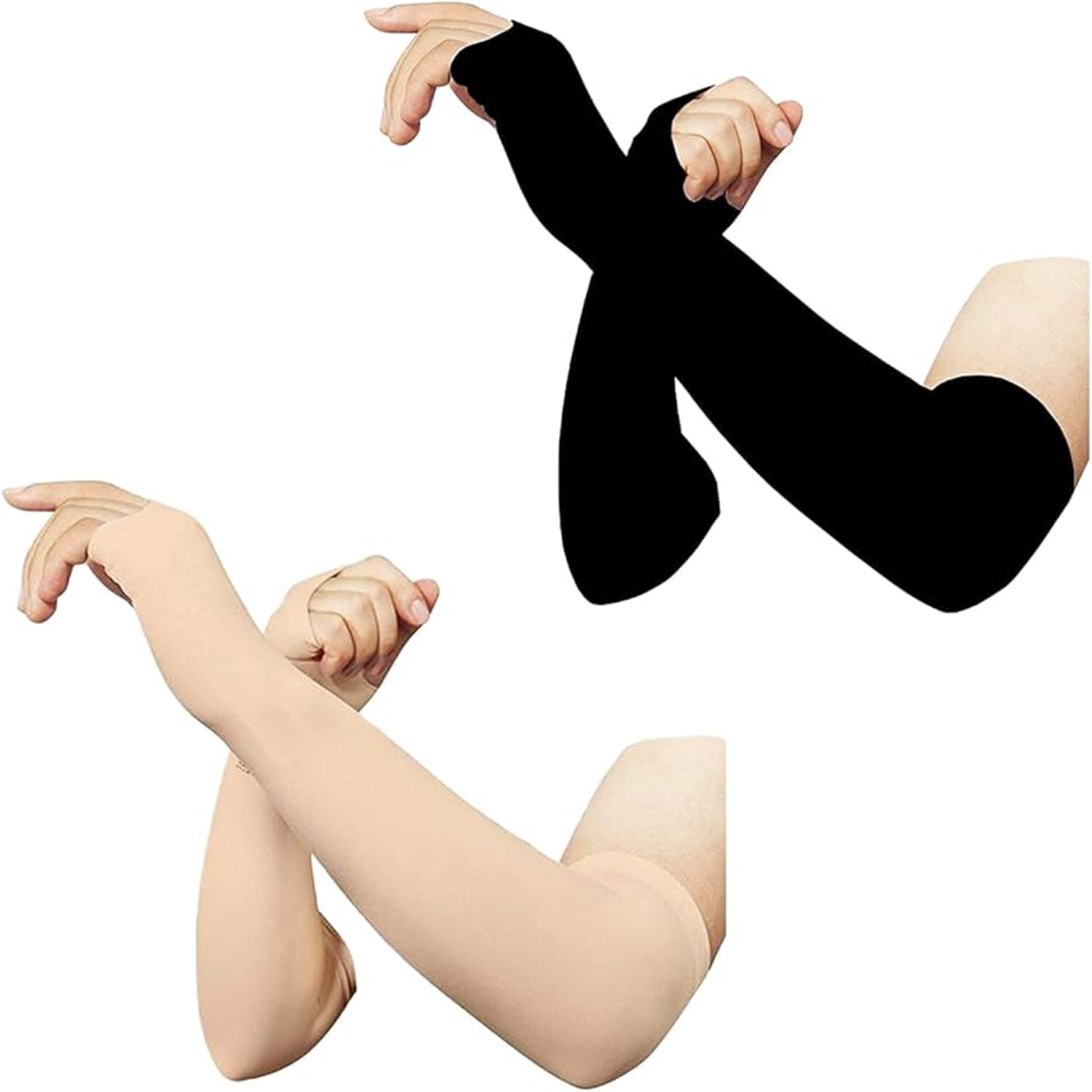 Cool Pack of 2 Fingerless Arm Sleeve for Men and Women (Skin and Black)